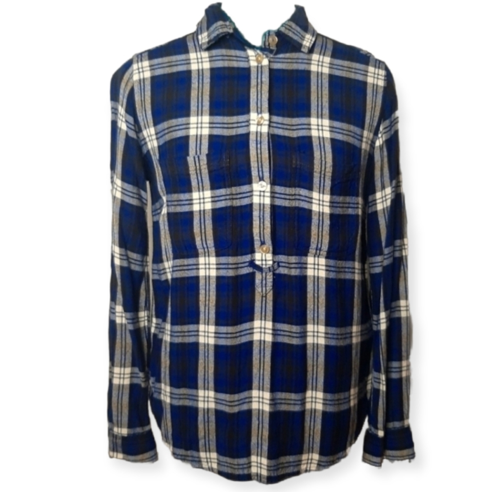 American Eagle Longsleeve Plaid 1/2 Button Down Top, sz Small